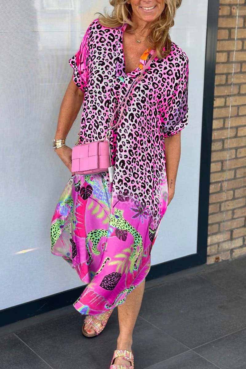 Milagros Chic Casual Leopard Print Dress with Short Sleeves Silhouette Collection
