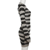 Crochet striped contrast long sleeve crewneck mini dress 4