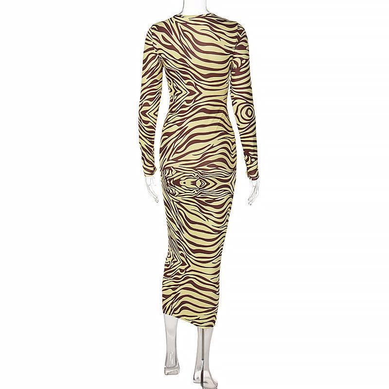 Long sleeve lace up zebra print midi dress 3