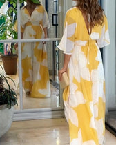 Floral V-Neck Flutter Sleeve Maxi Dress Summer 3