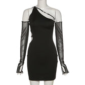 Long mesh sleeve off shoulder hollow out irregular dress 3