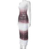 Gradient sheer mesh see through ruched tube maxi dress 3