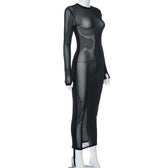Crewneck long sleeve drawstring sheer mesh see through 2-way midi dress 4