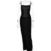 Lace up square neck slit solid backless cami maxi dress 2
