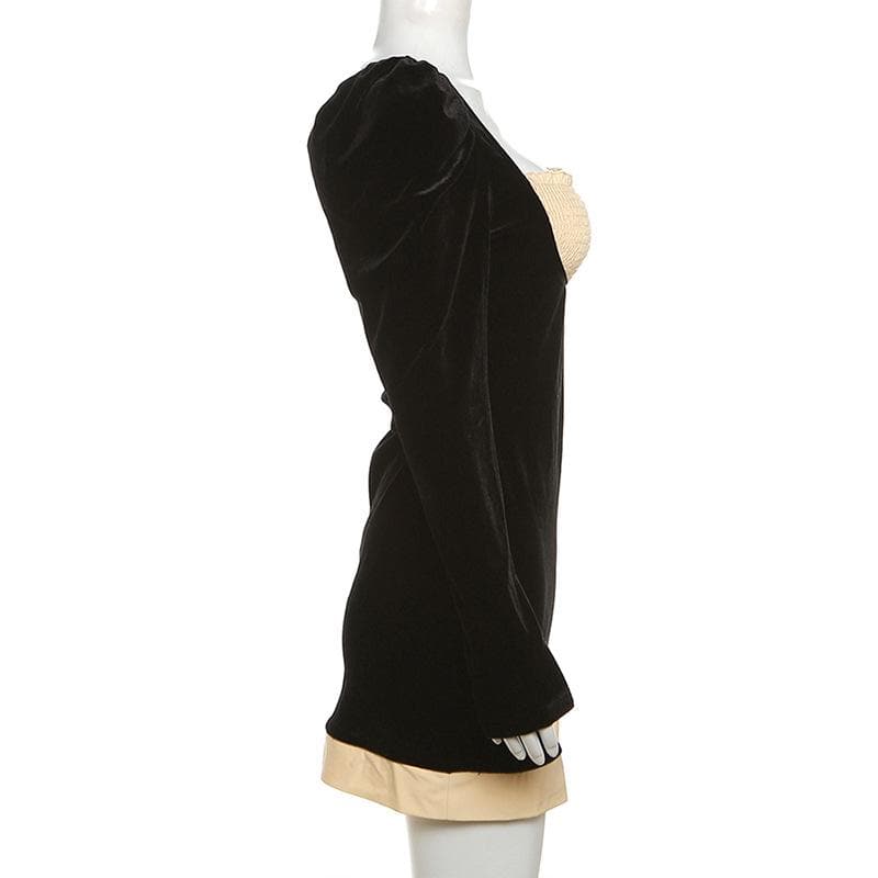 Smocked patchwork ruched contrast long sleeve velvet mini dress 8