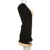Smocked patchwork ruched contrast long sleeve velvet mini dress 8