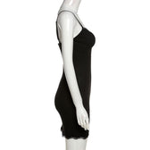 Lace hem solid v neck backless cami mini dress 3