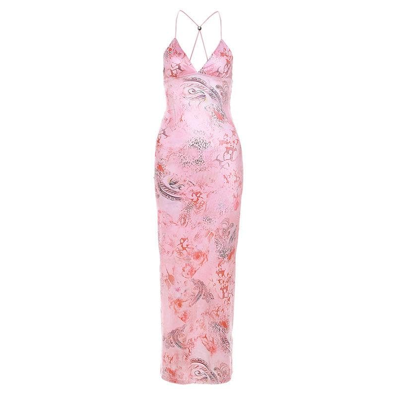 Butterfly applique backless v neck maxi dress 2
