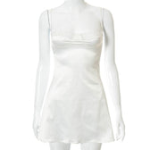 Lace hem satin ruched hollow out backless cami mini dress 2