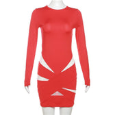 Mesh long sleeve crewneck patchwork contrast mini dress 2