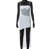 Solid irregular hollow out mesh backless cami mini dress 2