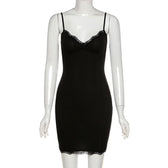 Lace hem solid v neck backless cami mini dress 9