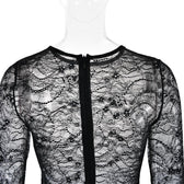 Lace see through long sleeve zip-up self tie ruched mini dress 6