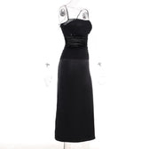 Mesh patchwork zip-up solid backless ruched cami midi dress 3