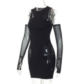 Mesh sleeveless solid gloves crewneck mini dress 3