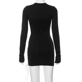 Lace up contrast long sleeve irregular crewneck mini dress 3