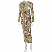 Long sleeve lace up zebra print midi dress 2