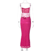 Lace solid square neck ruched spaghetti strap backless maxi dress 4