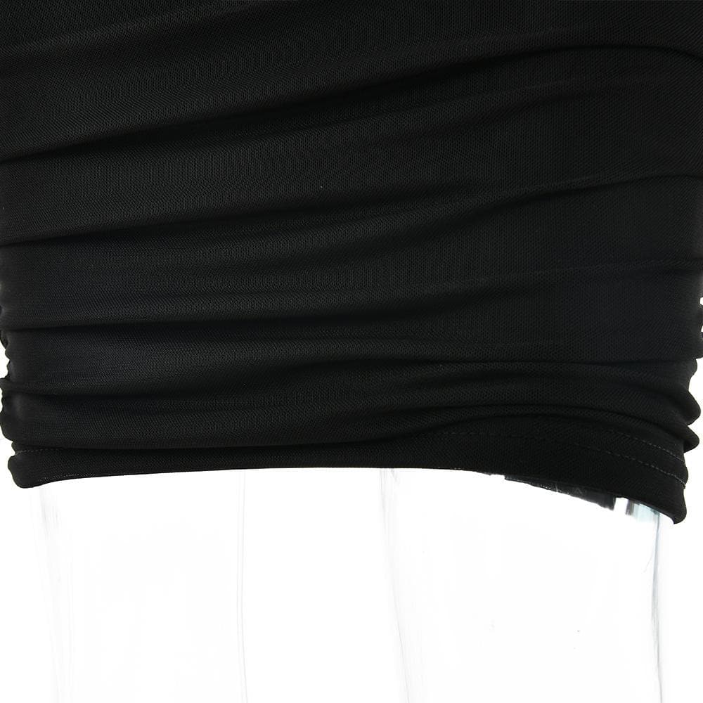 One Shoulder Single Sleeve Ruched Sheer Mesh Corset Bodycon Midi Dress 7