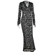 Lace see through long sleeve v neck solid maxi dress 6