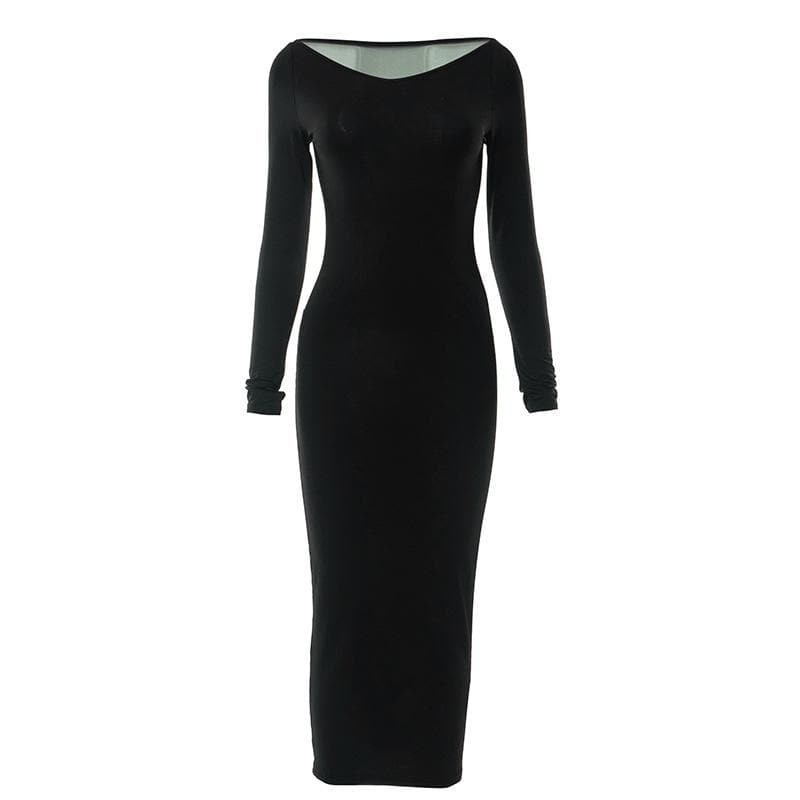 Patchwork mesh long sleeve contrast v neck midi dress 8
