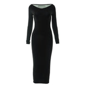 Patchwork mesh long sleeve contrast v neck midi dress 8