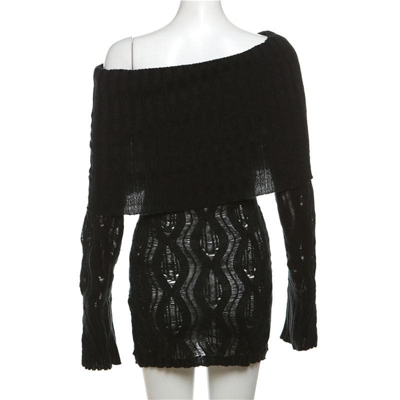 Crochet off shoulder long sleeve hollow out mini dress 4