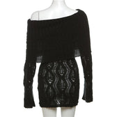 Crochet off shoulder long sleeve hollow out mini dress 4