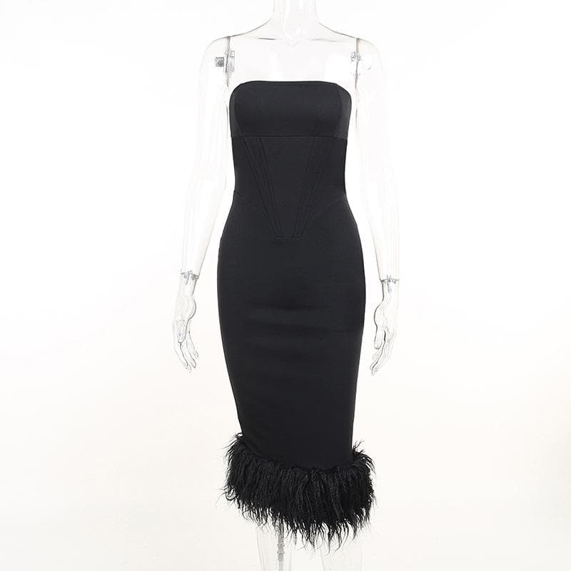 Sleeveless solid feather backless tube dress 8