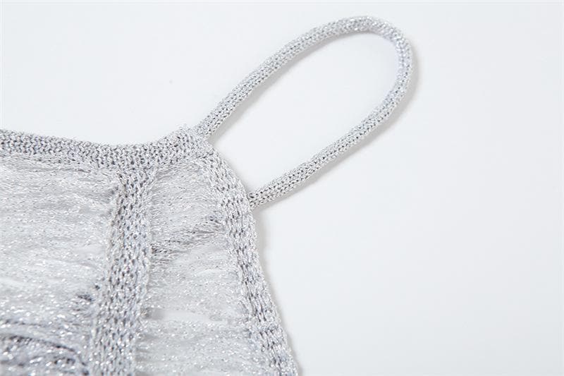 Crochet hollow out solid backless square neck cami mini dress 5
