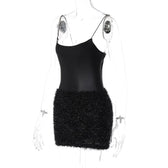 Textured solid satin u neck spaghetti strap sleeveless mini dress 3