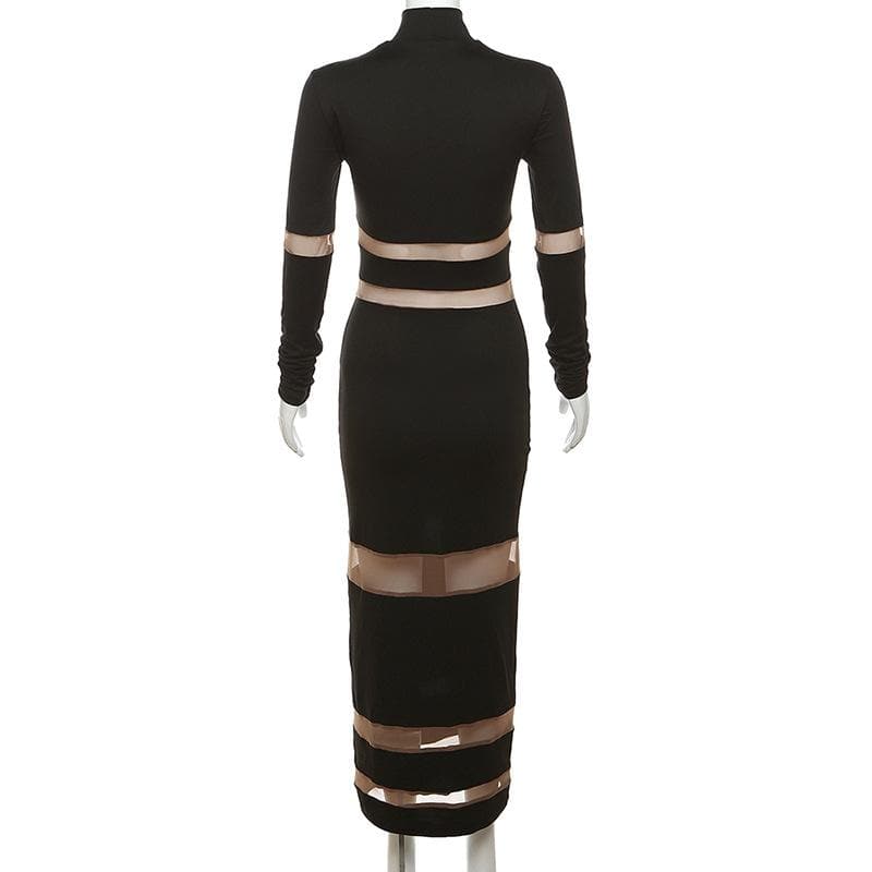 Patchwork mesh contrast long sleeve high neck maxi dress 5