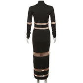 Patchwork mesh contrast long sleeve high neck maxi dress 5