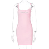 Beaded solid square neck backless cami mini dress 8