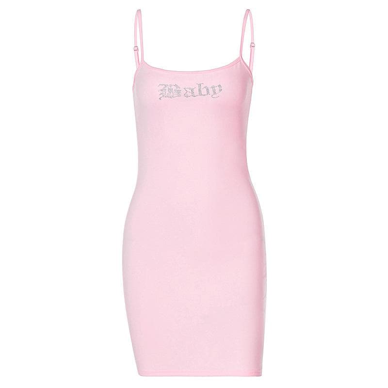Beaded solid square neck backless cami mini dress 2