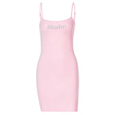 Beaded solid square neck backless cami mini dress 2