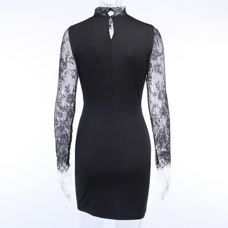Hem lace low-cut high neck ruched midi dress 8
