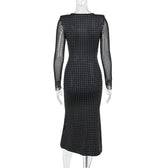Polka dot contrast hollow out long sleeve mesh midi dress 4