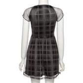 Mesh short sleeve plaid A line ruffled dress 6
