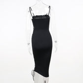 Lace up solid irregular backless square neck midi dress 3