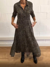 Printed Collared Long Sleeve Pocket Maxi Dress 2