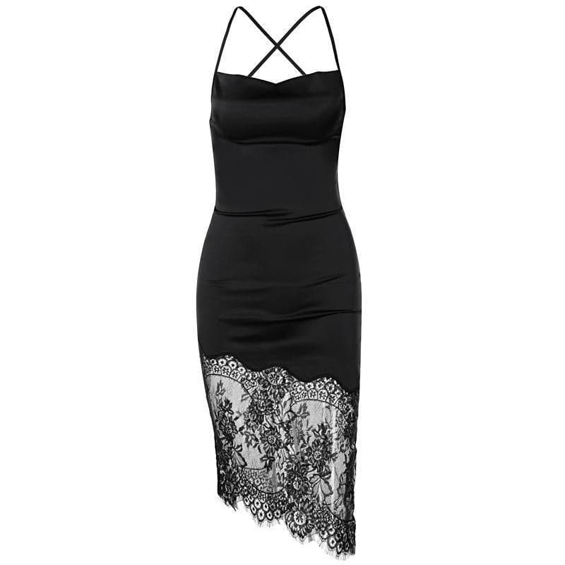 Lace up open back cowl neck satin dress 3