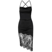 Lace up open back cowl neck satin dress 3