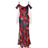 Off shoulder see through chiffon print maxi dress 4