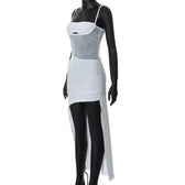 Solid irregular hollow out mesh backless cami mini dress 3