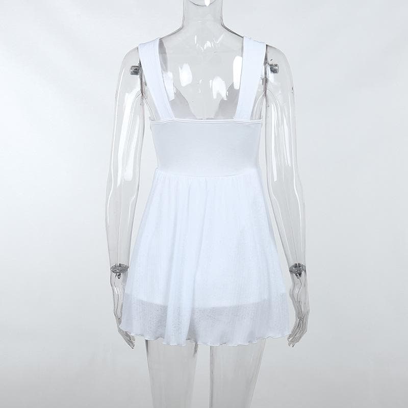 Deep V-Neck Knot Strap Hook Front Corset Waist Flared Mini Dress 5