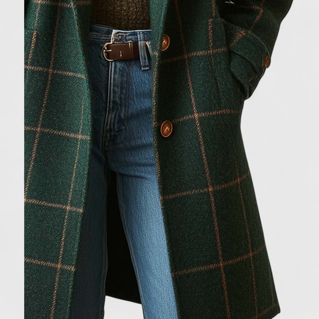 Notch Lapel Windowpane Check Longline Coat