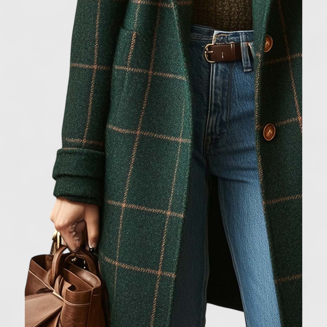 Notch Lapel Windowpane Check Longline Coat