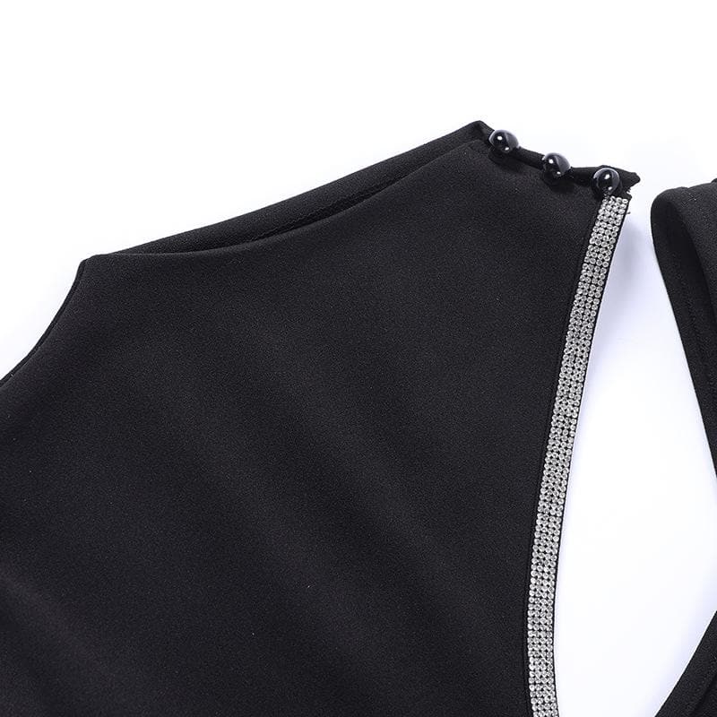 Beaded irregular button gloves hollow out long sleeve mini dress 5