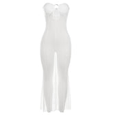 Mesh see through o ring hollow out backless tube maxi dress 3